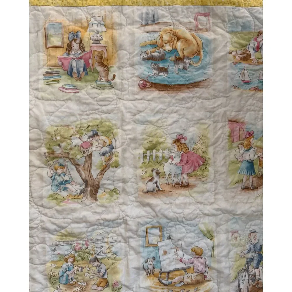 Blue Yellow Pink Baby Hand Sewn Machine Quilted Blanket 35.5x38.5 Butterfly